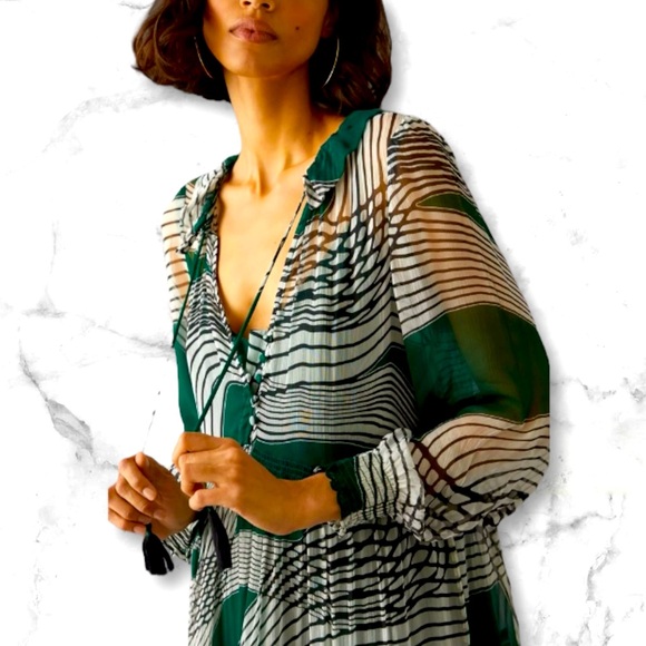 Anthropologie The Marais Gauze Maxi Dress Sz XXS Gray Green Boho - Picture 2 of 9